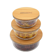 Set de 3 boîtes rondes en verre bambou - 400ml/620ml/950ml