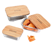 3 boîtes rectangulaires en verre bambou - 370ml/640ml/1040ml 