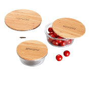 Set de 3 boîtes rondes en verre bambou - 400ml/620ml/950ml