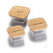 3 boîtes carrée en verre bambou - 320ml/520ml/800ml