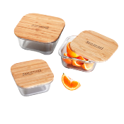 3 boîtes carrée en verre bambou - 320ml/520ml/800ml