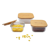 3 botes carre en verre bambou - 320ml/520ml/800ml