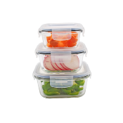  3 boîtes carrées en verre - 320ml/520ml/800ml
