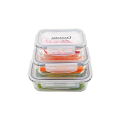3 boîtes rectangulaires en verre - 370ml/640ml/1040ml 