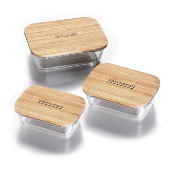 3 boîtes rectangulaires en verre bambou - 370ml/640ml/1040ml 