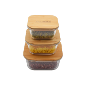 3 boîtes carrée en verre bambou - 320ml/520ml/800ml
