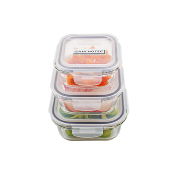  3 boîtes carrées en verre - 320ml/520ml/800ml